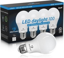 Great Eagle A19 LED Light Bulbs 100 Watt 4 Count Pack of 1 , 5000k Daylight