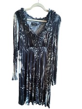 Karen Kane Jersey Black White Abstract Print Midi Dress XL Ruffled Neckline Goth