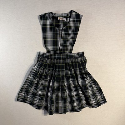 Dennis Girls Size 10 Plaid Pleated Pinafore Jumper Dress Preowned