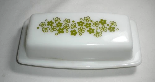 Vintage Pyrex Covered Butter Dish Spring Blossom Daisy Green, 72-B, Looks Unused