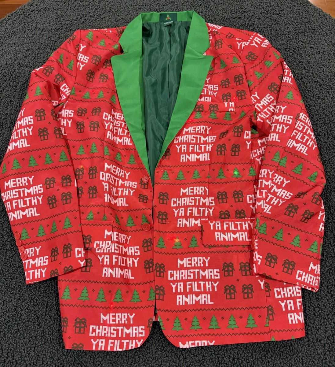 Holiday Time Merry Christmas Ya Filthy Animal Jacket Coat WITH FLASHING LIGHTS