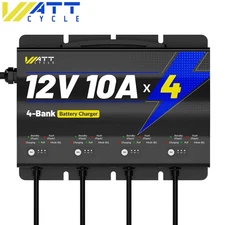 WattCycle 12V 10A 4 Bank LiFePO4 Battery Smart Charger LED For Lithium Battery