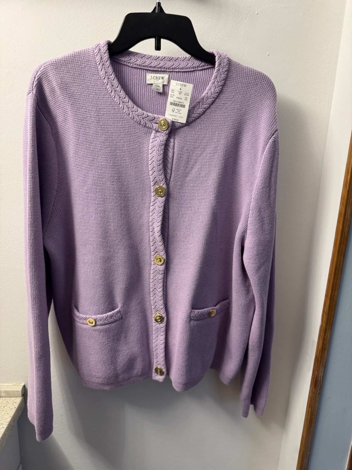 J.CREW Lavender 100% Cotton Cardigan Sweater Button Pockets XXL BY047