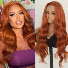 Ginger Orange Long Wavy Lace Front Wigs Pre Plucked Hairline Heat Resistant Soft