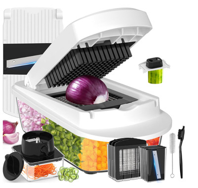 12 Blade All-in-1 Vegetable Chopper Mandoline Slicer with Container, Spiraliz...