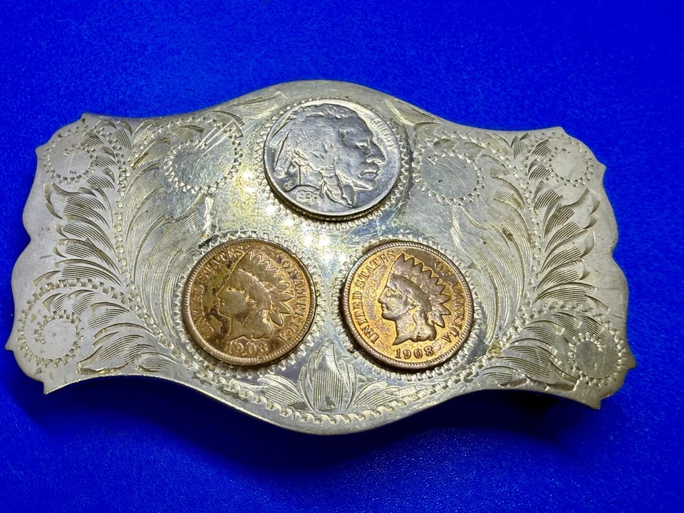 Moneda de níquel cabeza india coleccionistas plata alemana Comstock hebilla de cinturón Foto 3 de 4