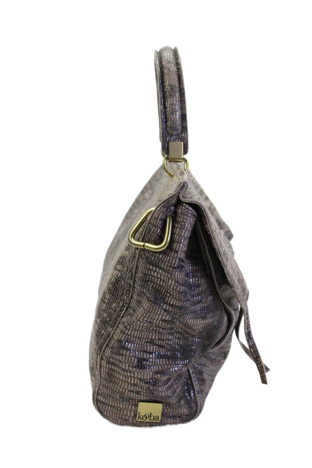 Bolsa Kooba feminina de couro com estampa de pele de cobra alça superior bege - Imagem 3 de 4