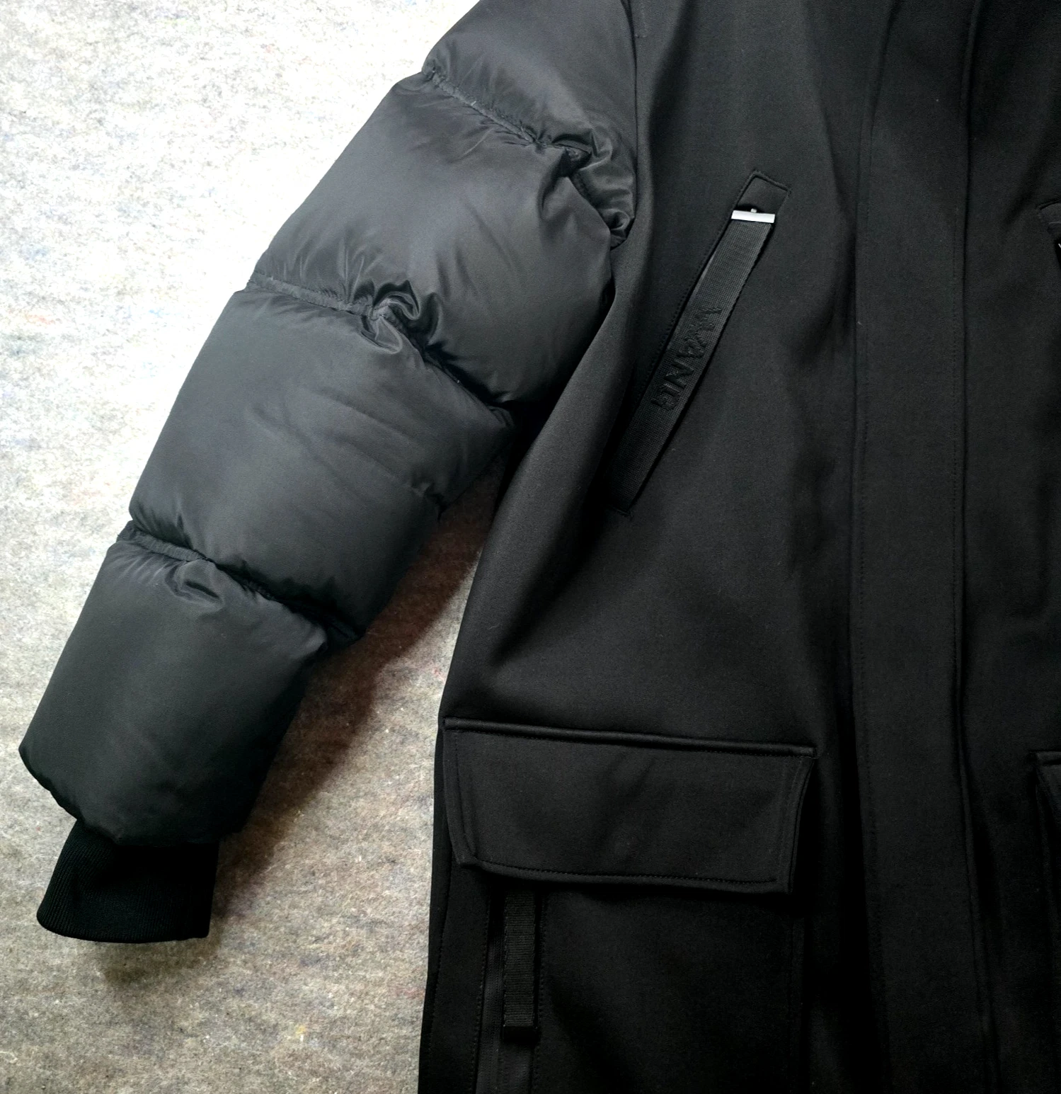 Alexander Wang x H&M Black Neoprene Parka Coat Mens Size S *no hood* image 9