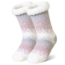 Womens Fuzzy Slipper Grips Socks Fluffy Winter Warm Fleece Lining One Size Pink