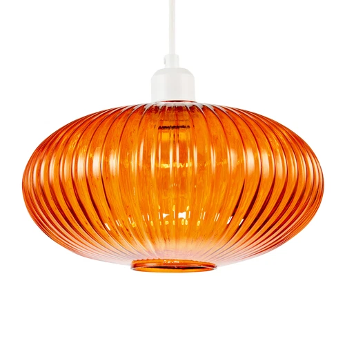 Modern Designer Orange Line Ribbed Glass Oval Pendant Lamp Shade by Happy Hom...