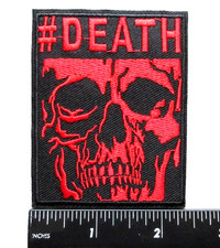   DEATH SKULL GOTHIC PUNK RED  BLACK JACKET VEST HAT EMBROIDERED IRON ON PATCH