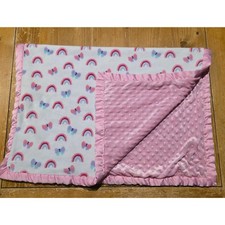 Parents Choice Minky Dot Satin Trim Pink Girls Rainbow Butterfly Baby Blanket