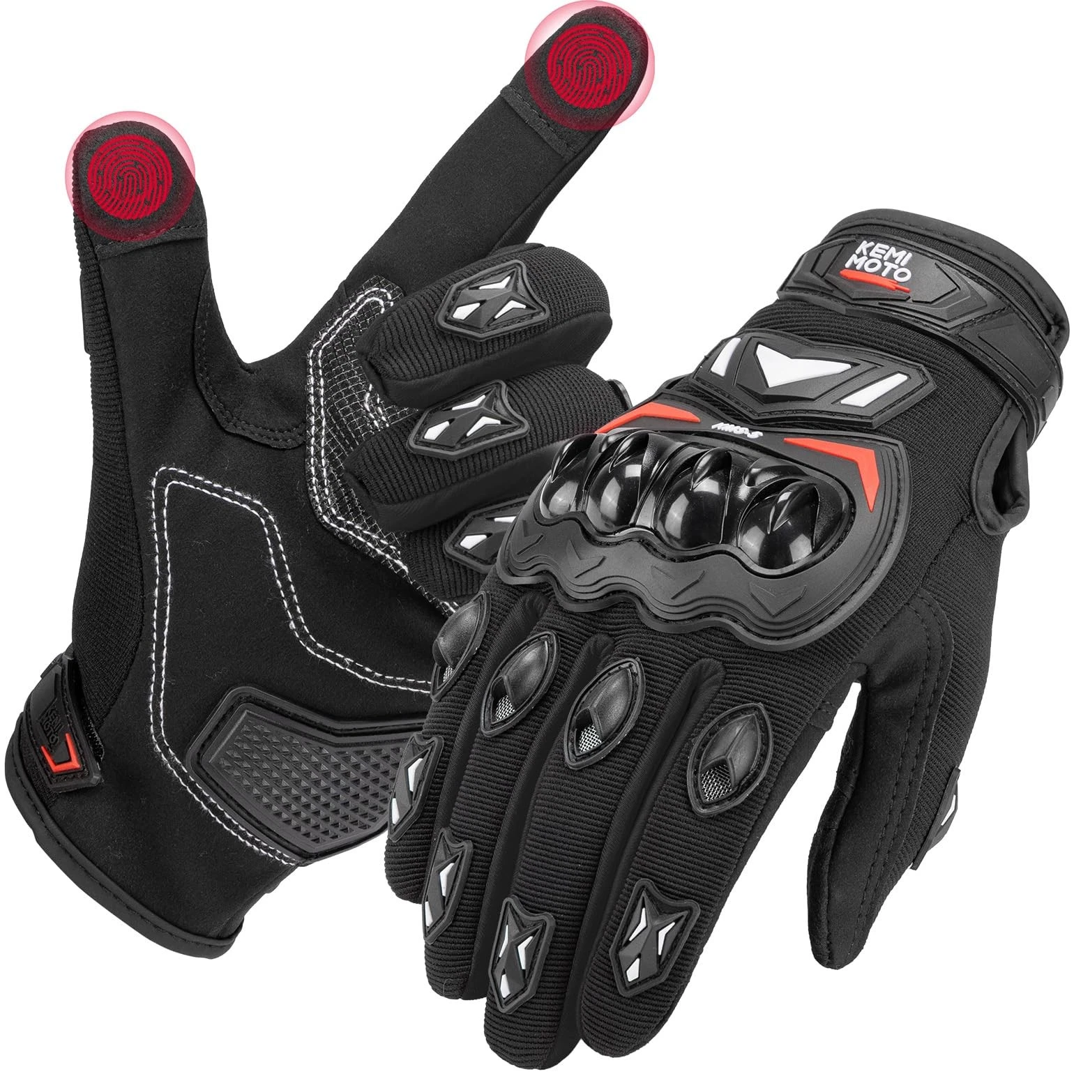 KEMIMOTO Motorbike Gloves Men Women, Touchscreen Motorcycle Gloves, M, Black