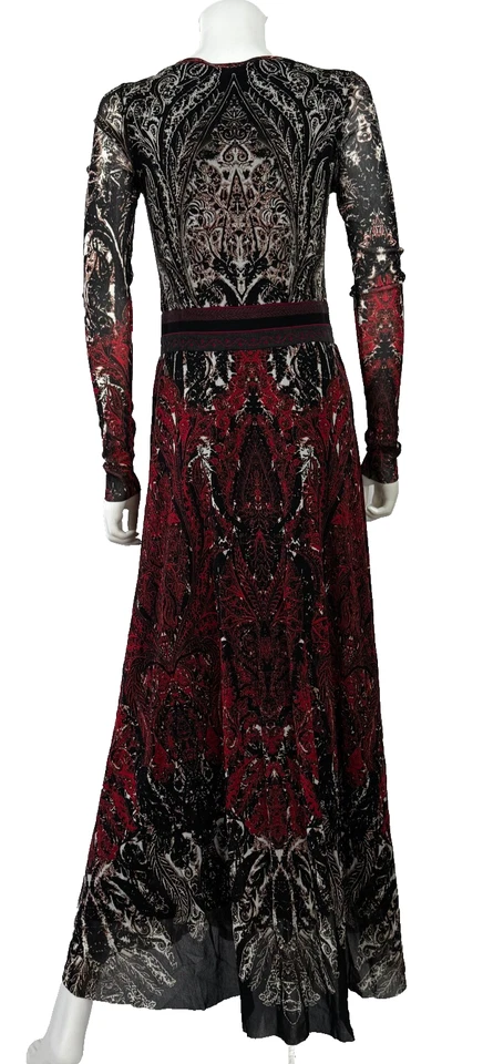 Maxi Vestido FUZZI 4 US 40 IT S Rojo Negro Blanco Estampado Elástico Largo Forrado Pasarela Foto 2 de 4