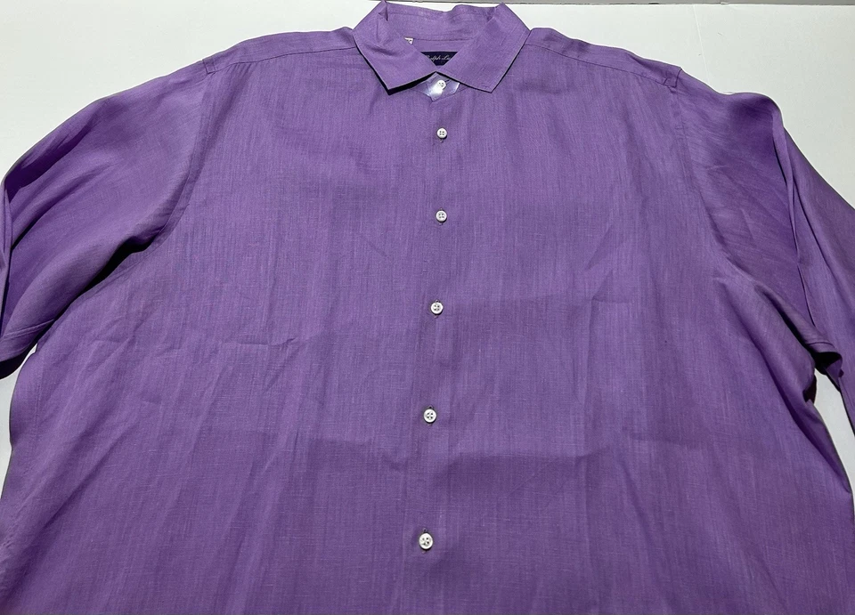 Ralph Lauren Purple Label Dress Shirt Men’s XXL 18 Linen Purple Button Down EUC - Image 2 of 4