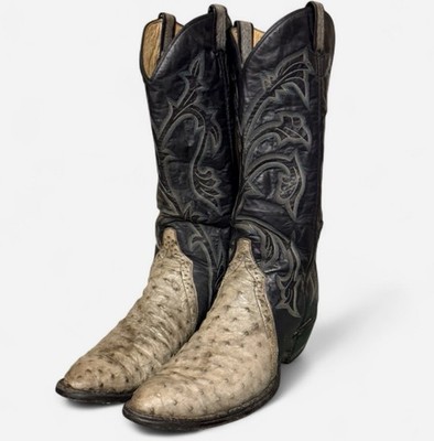 Vintage Larry Mahan Black Full Quill Ostrich Cowboy Boots White Stitching 10B M Vintage Larry Mahan Ostrich Cowboy Boots Black Color US Mens  main image 3
