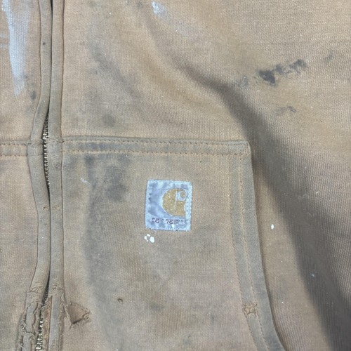 Carhartt Felpa con Cappuccio Uomo Grande Marrone J149 Full Zip Abbigliamento da Lavoro Distressed Thrashed - Foto 5 di 14