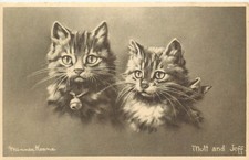 S/A Cat Postcard Minnie Keene Two Tabby Kittnes With Bell Mutt & Jeff