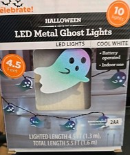 Halloween Metal LED Ghost String Lights 10ct COOL White Indoor Outdoor