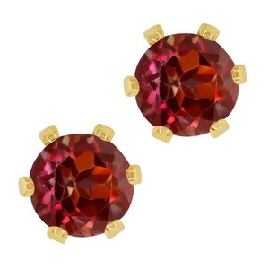 Authentic 2.00 Ct Round Red Rhodolite Garnet Gold Plated 6-prong Stud Earrings 6mm