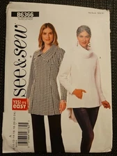 Butterick See & Sew Pullover Tunic Top 10 12 14 16 18 20 22 24  Sewing Pattern 