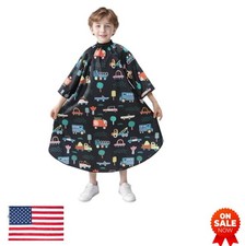 Kids Haircut Cape with Sleeves Cute Cars Printing Adjustable Neck Snap Button