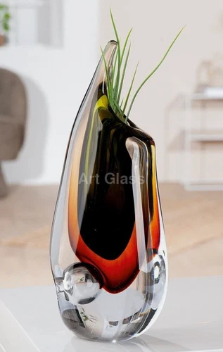 Share Huge 30cm Murano Vintage 20th Century Art Glass Freeform Submerged Vase