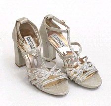 Badgley Mischka Silver Crystal Strappy Block Heel Sandals 9.5 Wedding Party