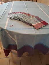 NAPPE RECTANGULAIRE 150x220 + DOUZE SERVIETTES 50x50, assorties, coton, vintage.