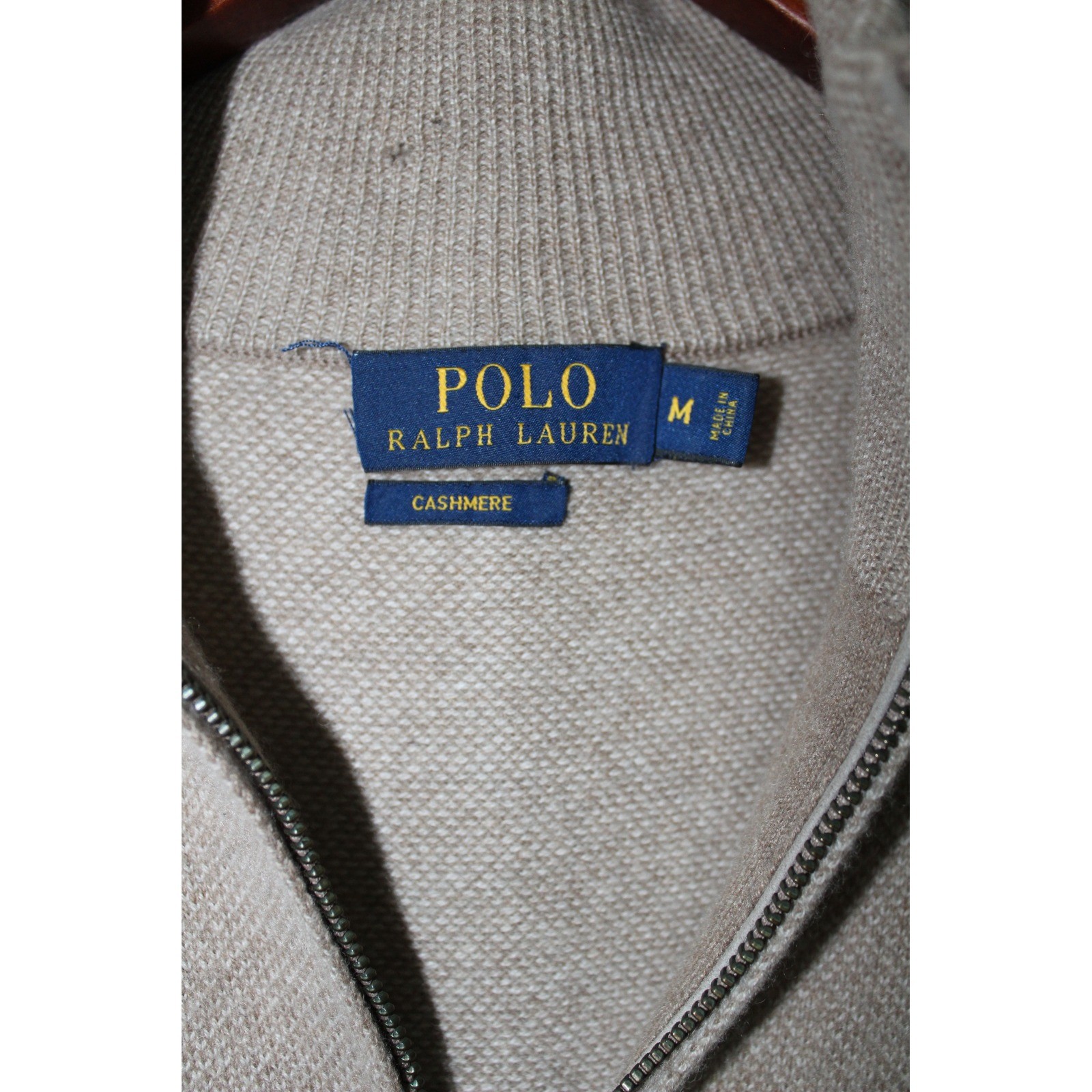 Polo Ralph Lauren Men's 100percent Cashmere Quarter Zip Sweater Tan Heather SZ Medium image 2