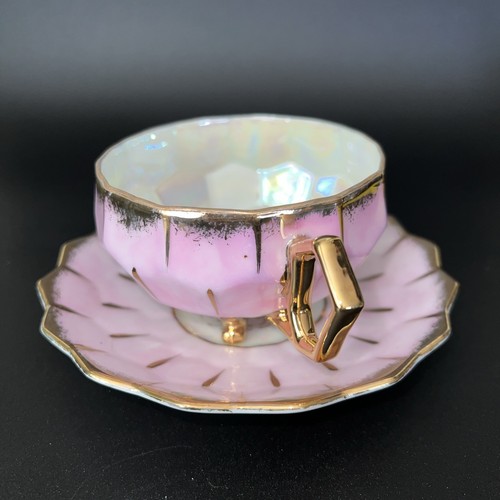 Vintage Royal Sealy Pink Opalescent Lusterware Gold Footed Tea Cup Saucer Japan - Picture 2 of 11