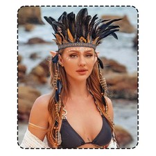 Indian Headdress Boho Feather Headband Native American Costume Hippie Headpie...