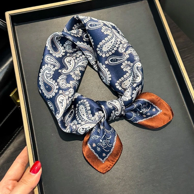 100% Pure Silk Square Scarf Women Silk Neckerchief Bandanna Hair Scarf 21"x21" - Image 2 of 2