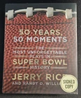 JERRY RICE Signed Copy 50 Years 50 Moments Super Bowl History NFL Book 49ers