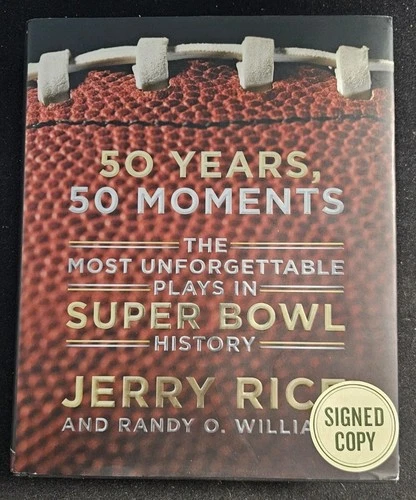 JERRY RICE Signed Copy 50 Years 50 Moments Super Bowl History NFL Book 49ers