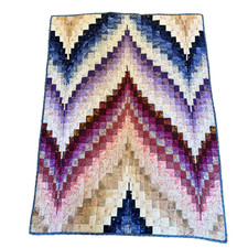 Bargello Flame Patchwork Quilt Purple Batik Chevron Wave Handmade 42 x 57