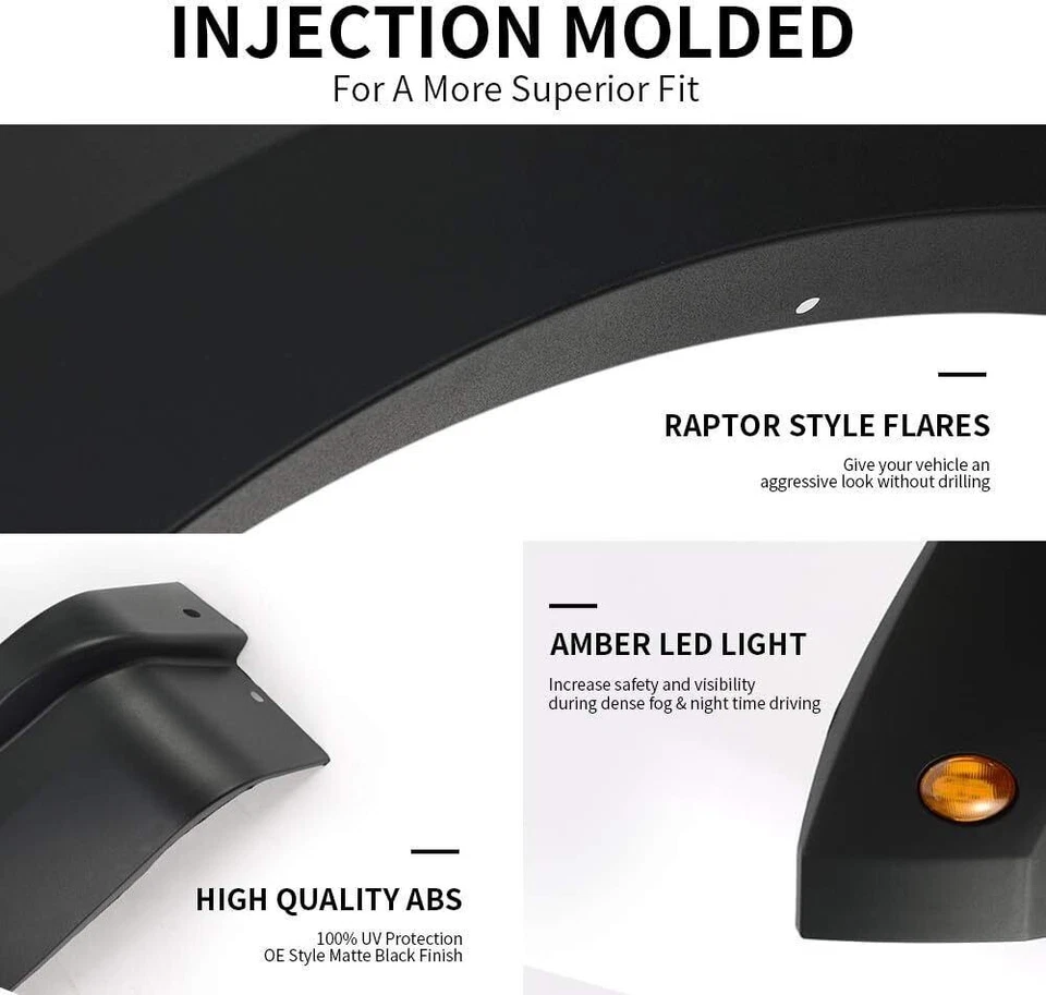 Juego de 4 llamaradas de guardabarros para Ford F150 2015-2017 con luz LED ámbar estilo Raptor Foto 4 de 4