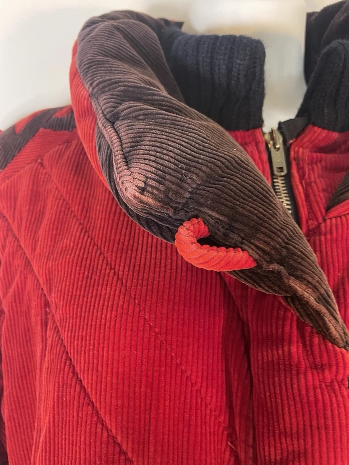 De Colección Años 70 Mod Maid Abrigo Largo Pana Botón Puffer Rojo Marrón Vestido Cremallera Años 80 Foto 4 de 4