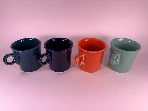 Vintage Fiesta Ware Set of 4 Different Colored Mugs/Cups,  10 oz, Ring Handles
