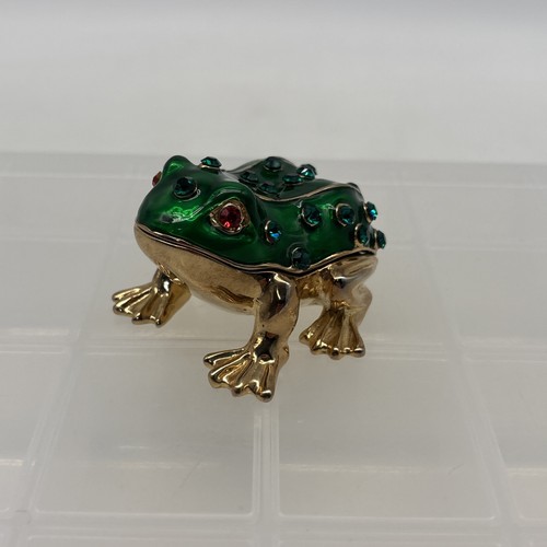Rhinestone Frog Trinket Box Hinged Gold Tone Dipped Feet With Magnetic Closure!