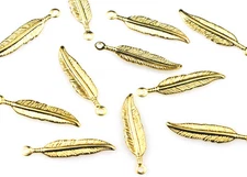 25 Gold Plated Feather Charm Dangle Beads 18MM