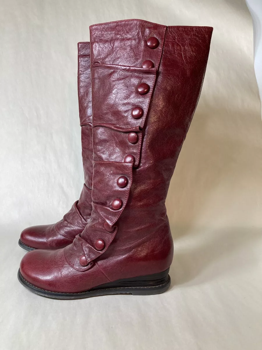 MIZ MOOZ New York Burgundy Bloom Ruffle Victorian Style Bobbi Boot Size 7