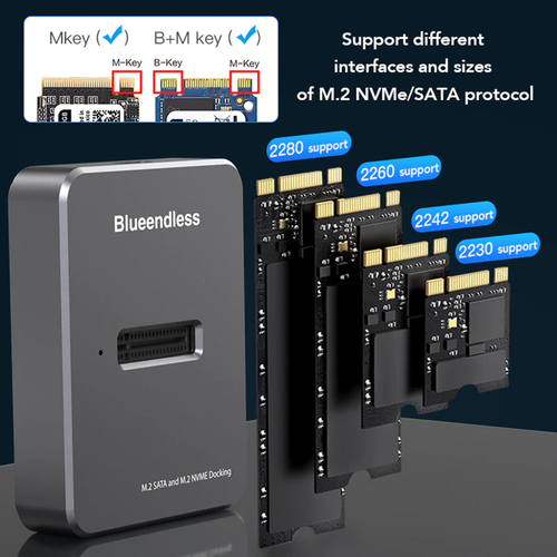 Aluminium Alloy USB 3.1 NVME+SATA SSD Enclosure M Key USB M.2 Docking Station a - Picture 5 of 12