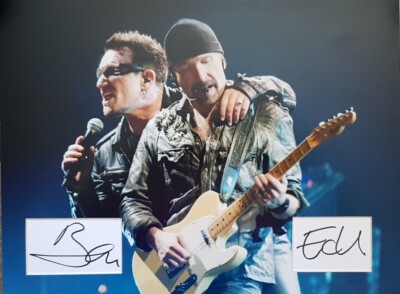 BONO & THE EDGE Signed 16x12 Photo Display U2 WHERE THE STREETS HAVE NO NAME COA