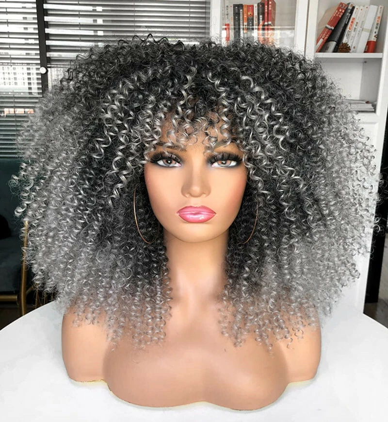 16inch Afro Kinky Curly Wig with Bangs for Black Women No Glue Full and Fluffy - Image 2 of 4