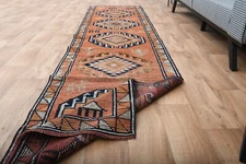 3x12 ft, ORANGE WIDE RUNNER, Turkish Runner Rug, Oushak Runner, Wool Rug, Unique