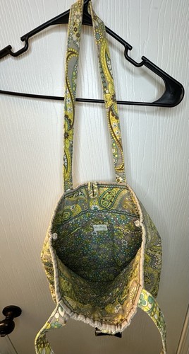 Vera Bradley yellow green paisley toggle closure tote bag purse fits a laptop - Imagen 6 de 8