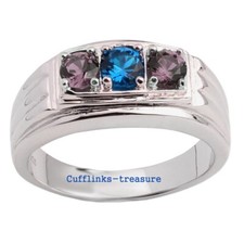 Natural London Blue topaz  Smoky Quartz Stones 925 Sterling Silver Band Ring 1