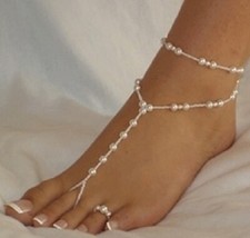 Bohemian Toe Ring Anklet Ankle Chain Fake White Pearl Beads Beach Foot Boho UK