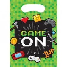 Gaming Party Favor Bags Plastic 8 Pack 9" x 6.5" Kids Birthday Favors Tableware